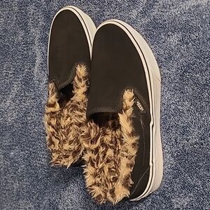 VANS Fuzzy Animal Print Slip On Shoes